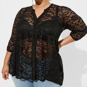 Torrid Sheer Lace Button-Down Babydoll Tunic Goth, Whimsigoth, Boho